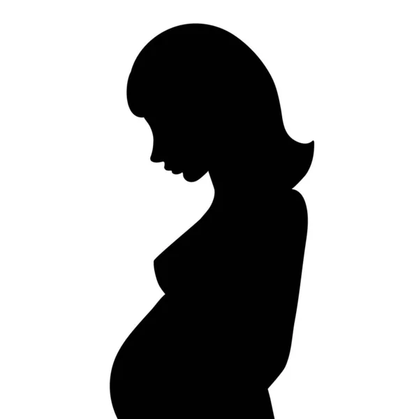 Silhouette profile pregnant girl black — Stock Vector