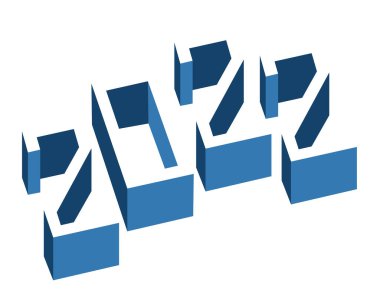 Beyaz üzerinde 2022 3d mavi geometrik sayılar