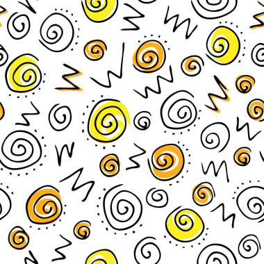 soyut desenli zigzag sarmal beyaz üzerine siyah sarı