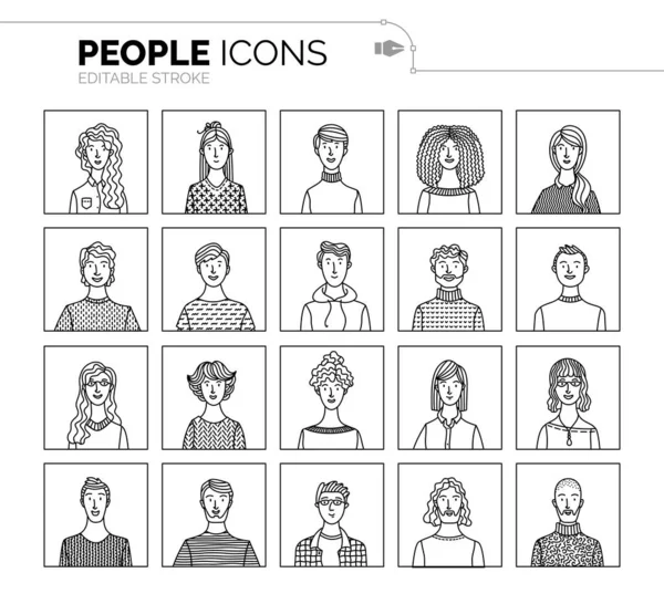 Vector Set User Avatars Linear Minimalistic Icons Men Women Portraits — Stock Vector