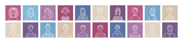 Lineaire Mensen Portretten Set Vector Gebruiker Avatars Omlijnde Minimalistische Pictogrammen — Stockvector