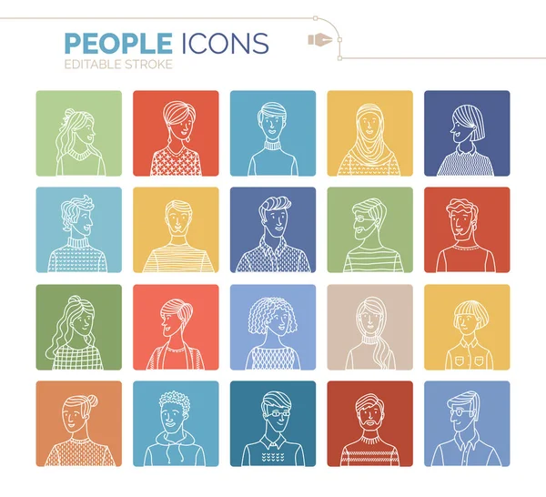 Linear People Portraits Set Vector User Avatars Outlined Minimalistic Icons — Stock Vector