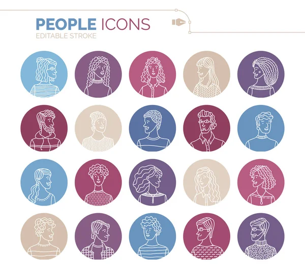 Linear People Icons Set Vector User Avatars Outlined Minimalistic Icons — Stock Vector