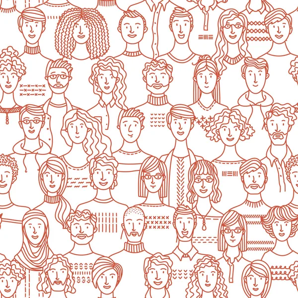 Diverse Crowd People Society Population Social Community Seamless Pattern Linear — Stock Vector