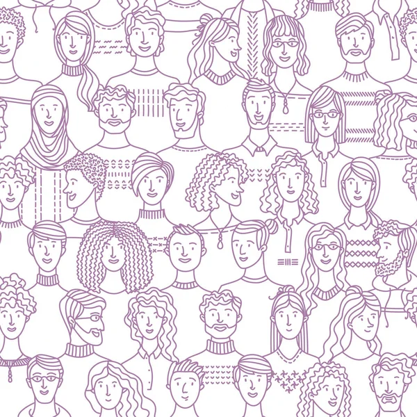 各种各样的男人和女人站在一起 社会团体 不同的人群 纺织品 包装纸 壁纸单色矢量设计 — 图库矢量图片