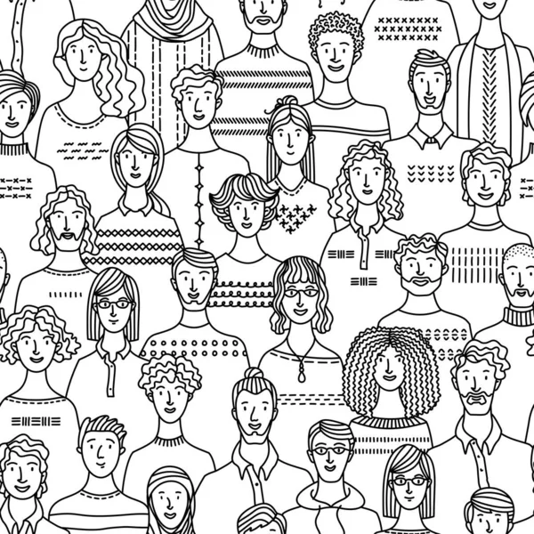 Seamless Pattern Diverse People Group Linear Crowd Boundless Background Various Royalty Free Stock Vectors