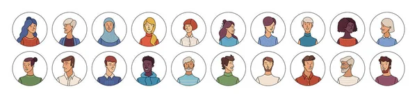 People Icons Set Flat Vector Faces Diverse Nationalities Circles Blonde Stock Vector