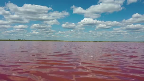 Політ Над Рожевим Соляним Озером Тлі Хмар Унікальний Єкт Природи — стокове відео