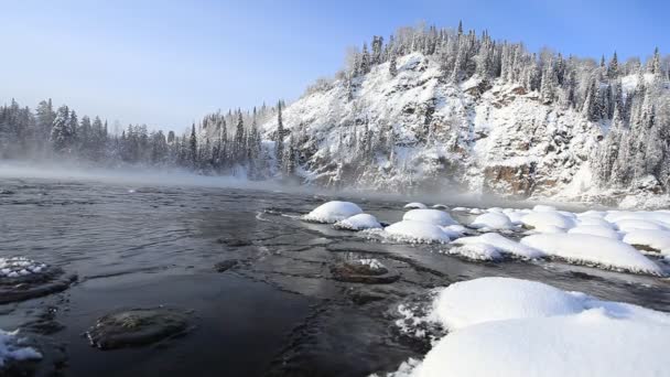 Зима Річці Дивовижний Зимовий Пейзаж Гірської Річки Зимовий Ліс Дивовижне — стокове відео