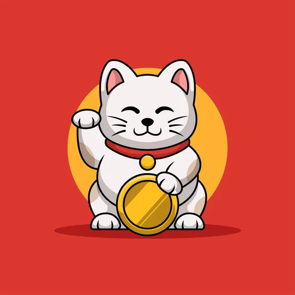 Mascotte Maneki Neko Coin Design Logo Bande Dessinée Créative — Image vectorielle