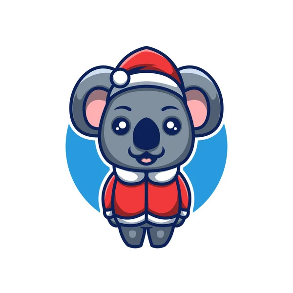 Bonito Koala Criativa Natal Cartoon Mascote Logo — Vetor de Stock