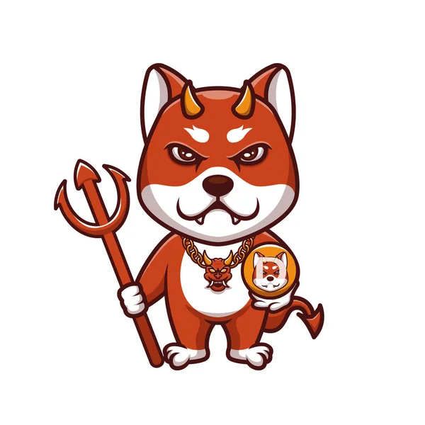 Demonio Rojo Doge Diablo Conjunto Creativo Personaje Dibujos Animados Mascota — Vector de stock