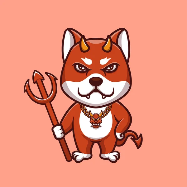 Demonio Rojo Doge Diablo Conjunto Creativo Personaje Dibujos Animados Mascota — Vector de stock