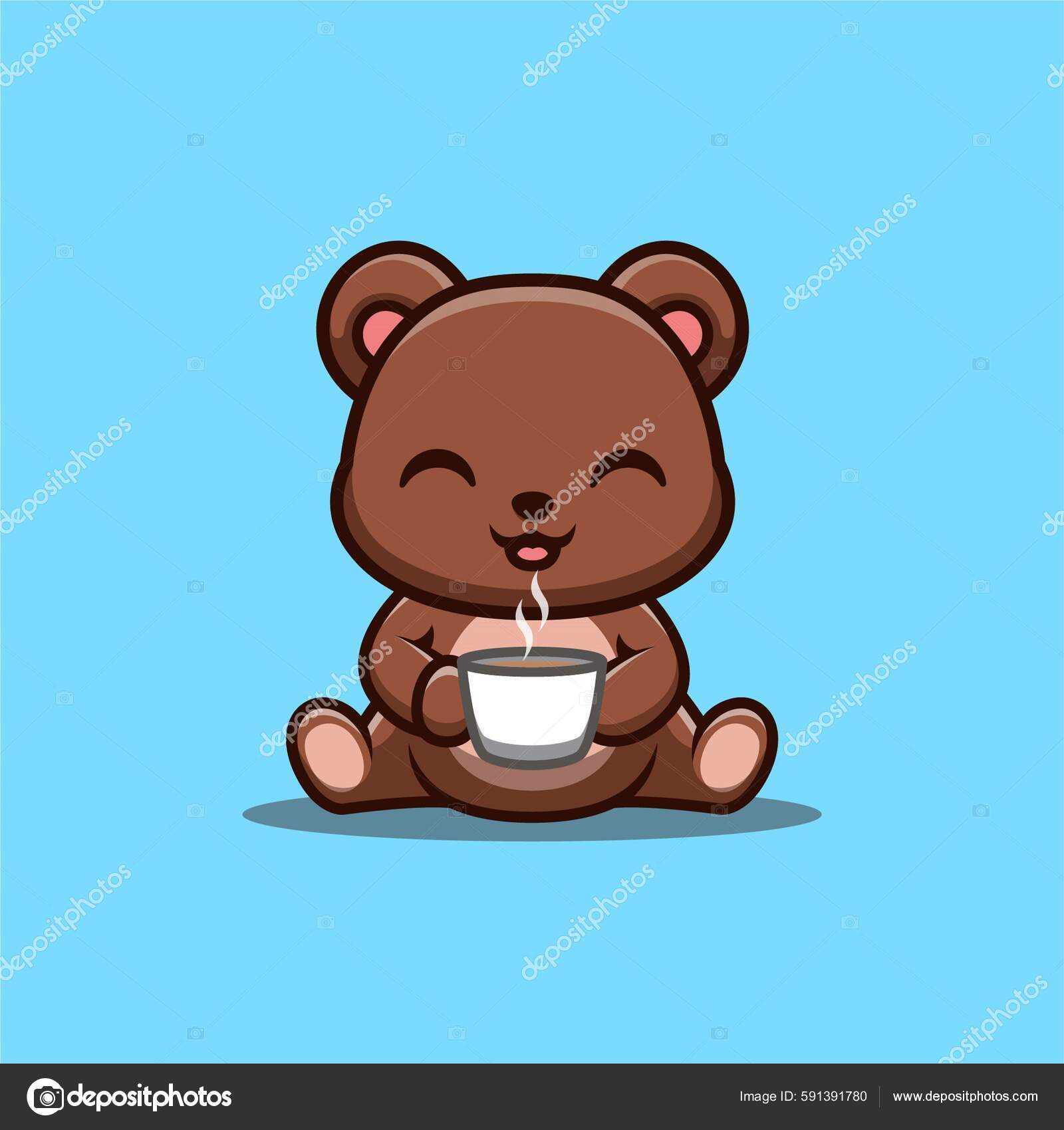 Bear Sitting Drink Coffee Cute Creative Kawaii Cartoon Mascot Logo Stock  Vector Image by ©ajiwaluyo #591391780
