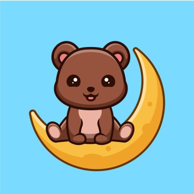 Ayı Ay 'da Oturuyor sevimli yaratıcı Kawaii çizgi film maskot logosu
