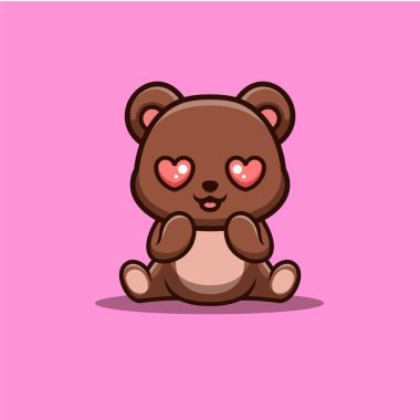 Oturan Ayı Şok Etti Tatlı Yaratıcı Kawaii Çizgi Film Maskotu Logosu