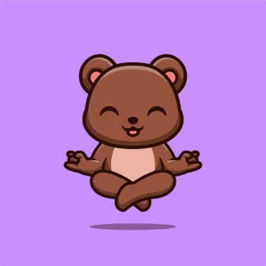 Ayı Oturan Meditasyon Sevimli Yaratıcı Kawaii Çizgi Film Maskotu Logosu