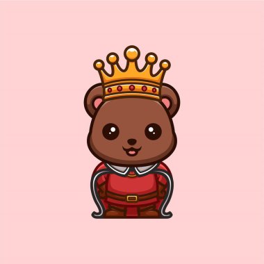 Ayı Kral Şirin Yaratıcı Kawaii Çizgi Film Maskot Logosu