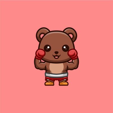 Ayı Boksörü Sevimli Yaratıcı Kawaii Çizgi Film Maskotu Logosu