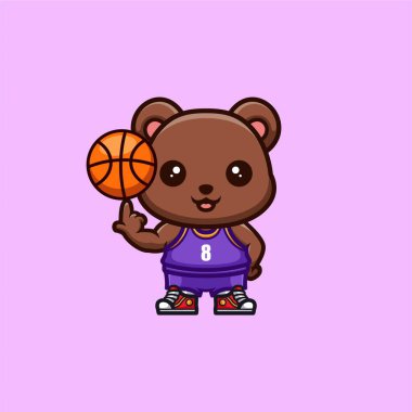 Ayı Basketbol Sevimli Yaratıcı Kawaii Çizgi Film Maskotu Logosu