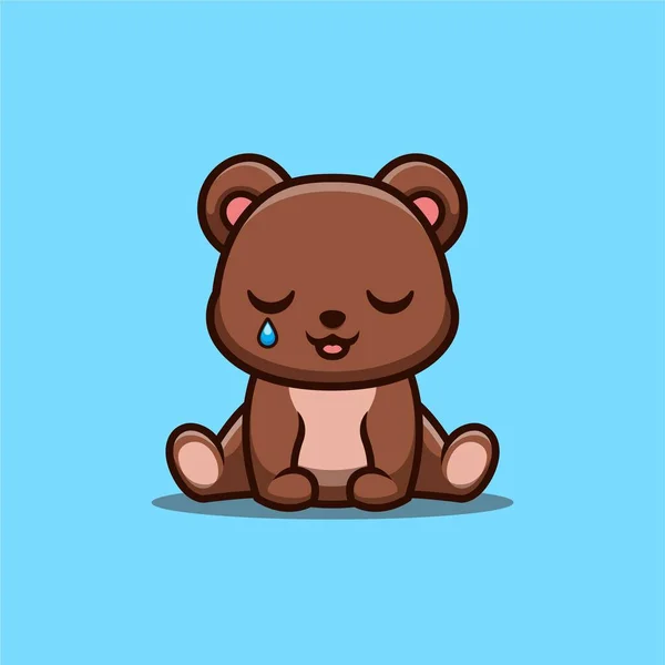 Bear Sitting Sad Cute Creative Kawaii Cartoon Mascot Logo — стоковый вектор