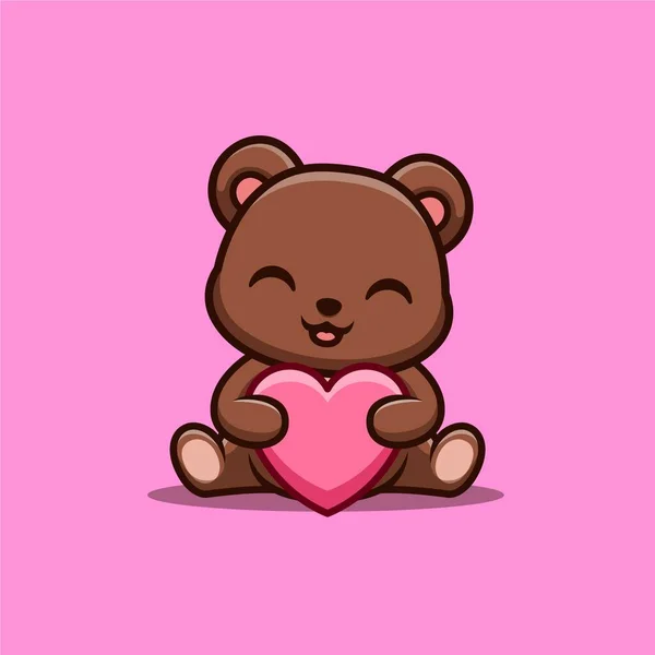 Bear Sitting Love Cute Creative Kawaii Cartoon Mascot Logo — Stockvektor