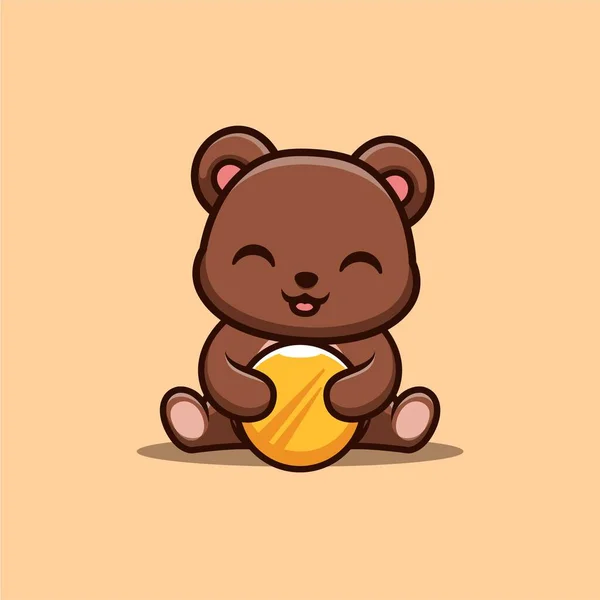 Bear Sitting Gold Coin Cute Creative Kawaii Cartoon Mascot Logo — Archivo Imágenes Vectoriales