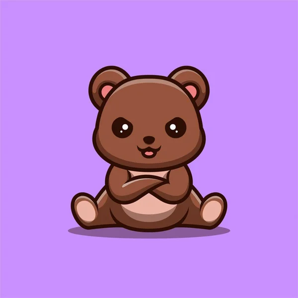 Bear Sitting Angry Cute Creative Kawaii Cartoon Mascot Logo — Stock Vector