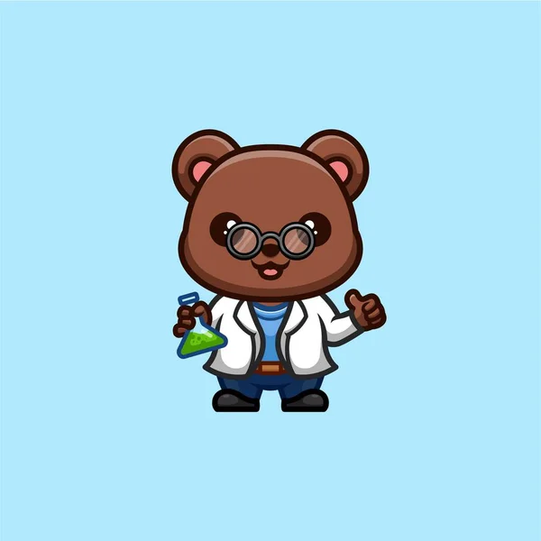 Bear Scientist Cute Creative Kawaii Cartoon Mascot Logo — Stock vektor