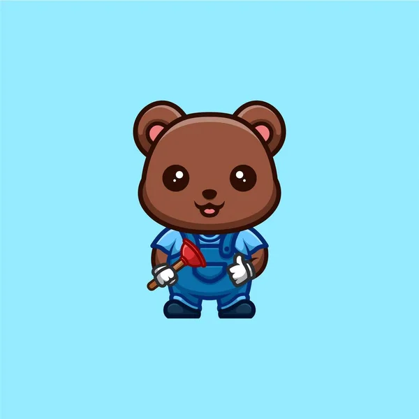 Bear Plumber Cute Creative Kawaii Cartoon Mascot Logo — Vector de stock
