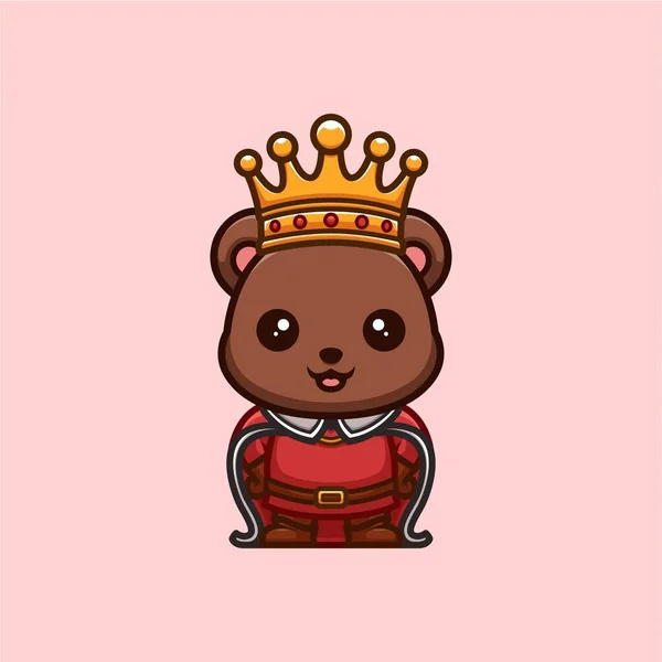 Bear King Cute Creative Kawaii Cartoon Mascot Logo — Wektor stockowy