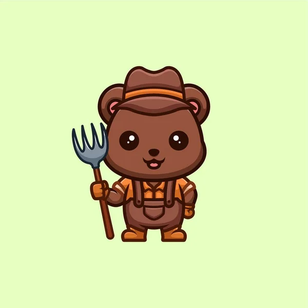 Bear Farmer Cute Creative Kawaii Cartoon Logo Maskotka — Wektor stockowy