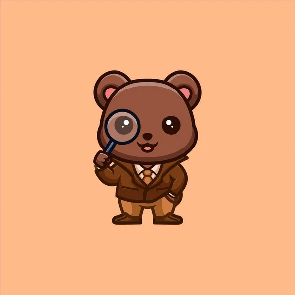 Bear Detektyw Cute Creative Kawaii Cartoon Logo Maskotka — Wektor stockowy