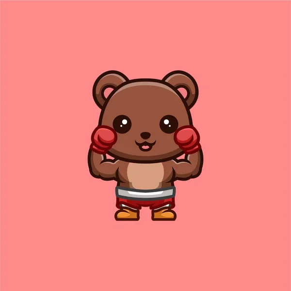 Bear Boxer Cute Creative Kawaii Cartoon Mascot Logo — Vector de stock