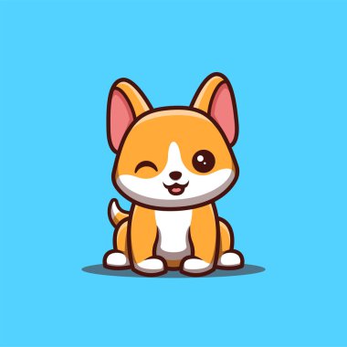 Corgi Oturan Şirin Yaratıcı Kawaii Çizgi Film Maskotu Logosu
