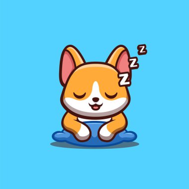 Corgi Uykucu Şirin Yaratıcı Kawaii Çizgi Film Maskotu Logosu