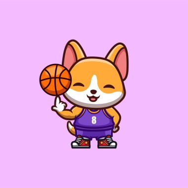 Corgi Basketbol Sevimli Yaratıcı Kawaii Çizgi Film Maskotu Logosu