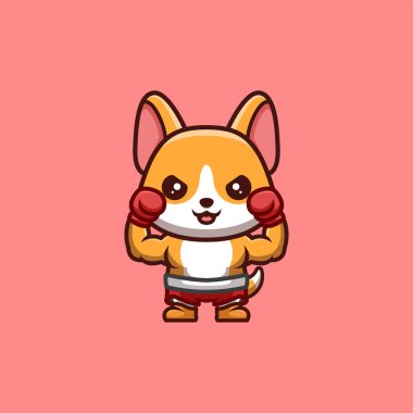 Corgi Boxer Şirin Yaratıcı Kawaii Çizgi Film Maskotu Logosu
