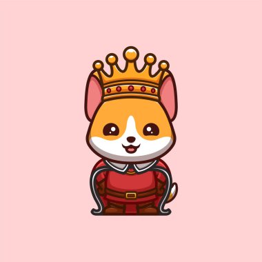 Corgi King Şirin Yaratıcı Kawaii Çizgi Film Maskotu Logosu