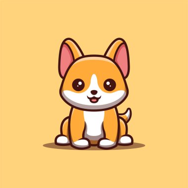 Corgi Mutlu Oturan Yaratıcı Kawaii Çizgi Film Maskotu Logosu