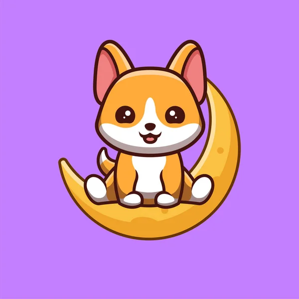 Corgi Sitting Moon Cute Creative Kawaii Cartoon Mascot Logo — Stockový vektor