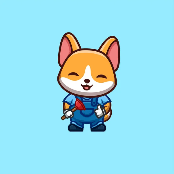 Corgi Plumber Cute Creative Kawaii Cartoon Mascot Logo — Vector de stock