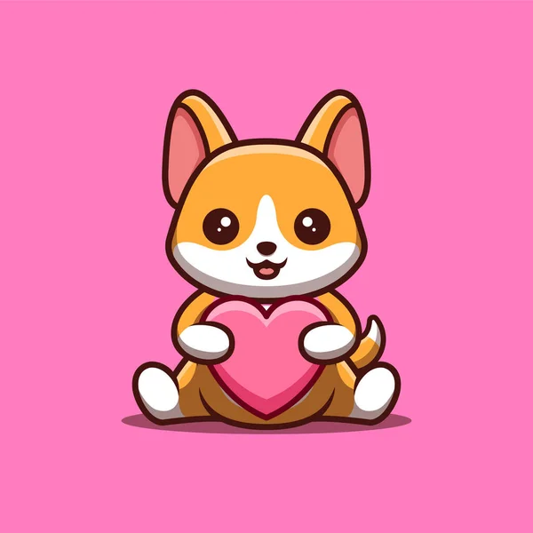 Corgi Sentado Amor Bonito Criativo Kawaii Cartoon Mascote Logo — Vetor de Stock