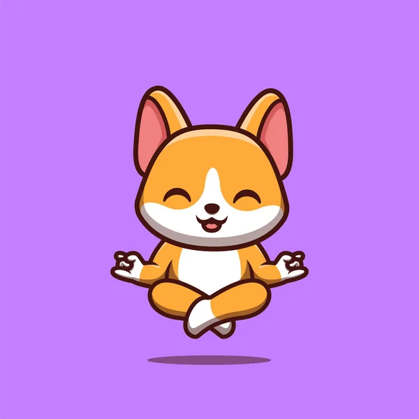 Corgi Sitting Meditation Cute Creative Kawaii Cartoon Mascot Logo — Stockový vektor