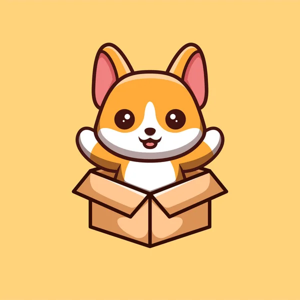 Corgi Sitting Out Box Cute Creative Kawaii Cartoon Mascot Logo — Image vectorielle