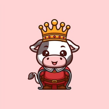 İnek Kralı Sevimli Yaratıcı Kawaii Çizgi Film Maskotu Logosu