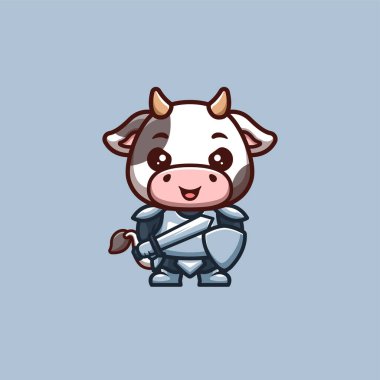 İnek Şövalyesi Yaratıcı Kawaii Çizgi Film Maskotu Logosu