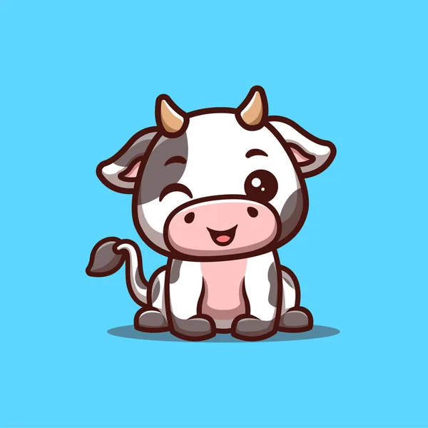 Cow Sitting Zwinkert Cute Creative Kawaii Cartoon Mascot Logo — Stockvektor