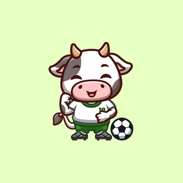Kuh Fußball Niedliche Kreative Kawaii Cartoon Maskottchen Logo — Stockvektor