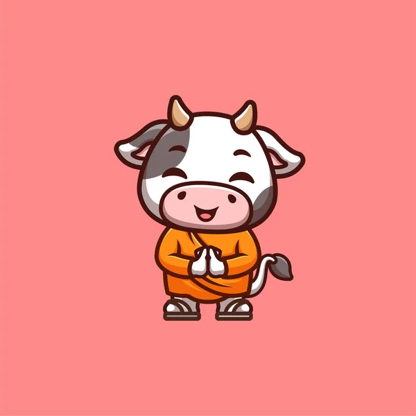 Cow Monk Cute Creative Kawaii Cartoon Maskottchen Logo — Stockvektor